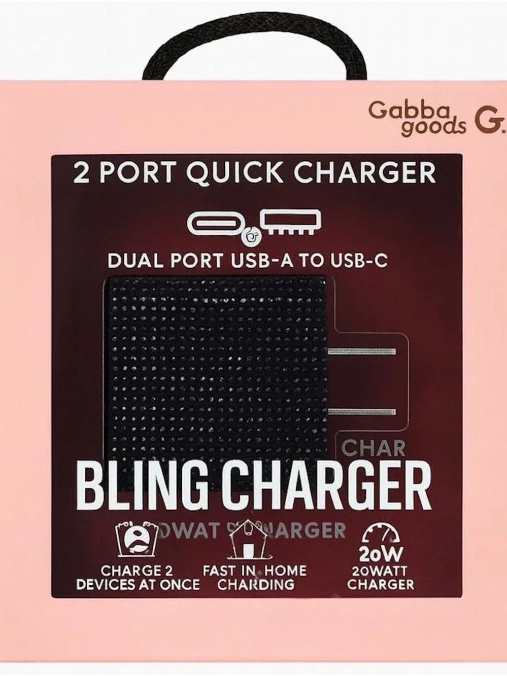 Bling 2-Port Quick Charger - Black Glitter